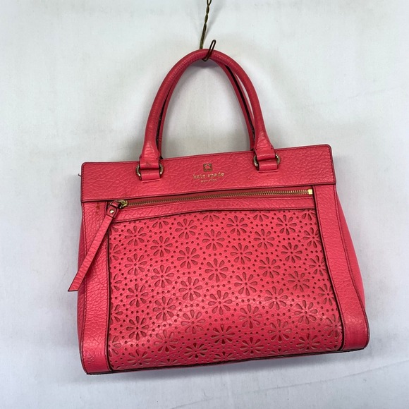 kate spade Handbags - Kate Spade New York Coral Pink Leather Satchel Floral Handbag Tote Missing Strap